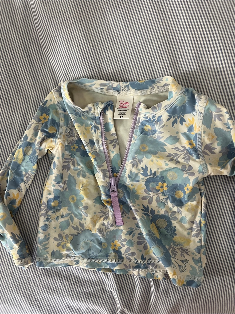 Ruffle Butts Blue, Yellow & White Floral Long-Sleeve Rash Guard